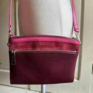 Cole Haan Reddington Crossbody Bag Purse Pink Maroon Leather Suede